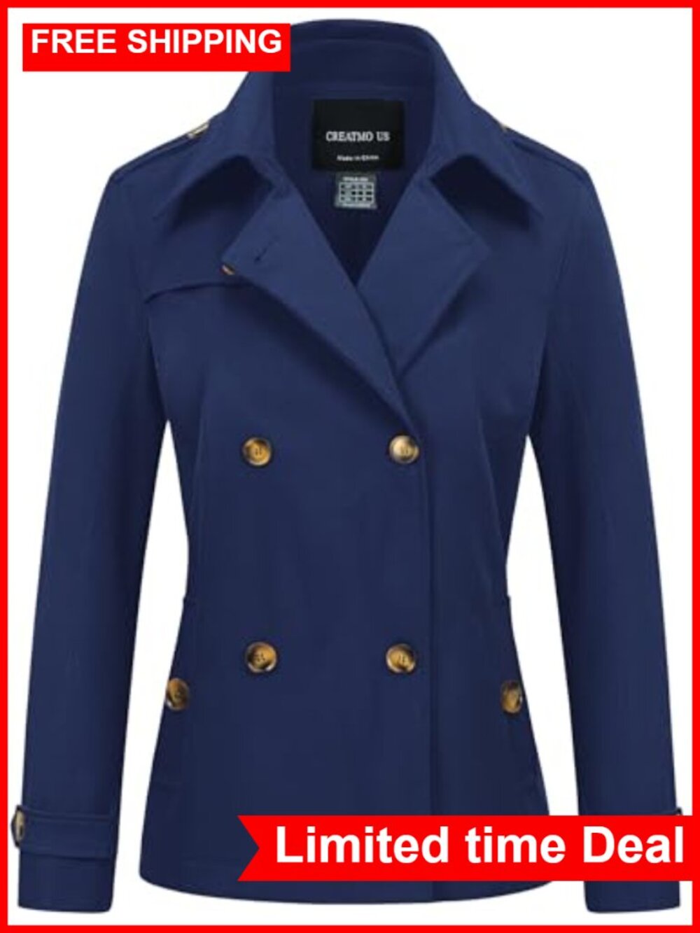 Cropped Trench Coat Water Repellent Double Breasted